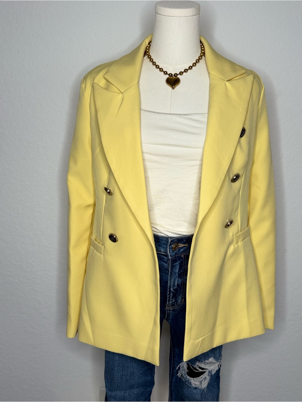 Women's Yellow Double-Breasted Blazer Jacket